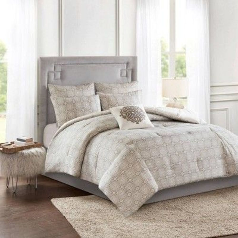 Alicia King/California King 6pc Cotton Comforter Set Gray/Ivory - Open Box - Picture 4 of 5